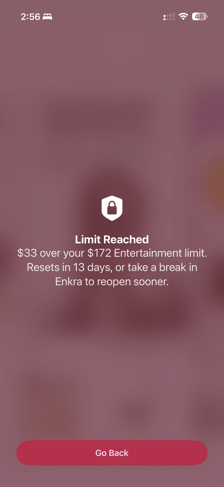 Enkra Screen Time lock when Entertainment spending exceeds the budget limit